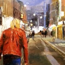  P(3  Red jacket Brick Lane oil painting  Framed  22" x  32"
