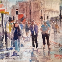 P (6  wet day London Bridge  watercolour painting  18" x  18"