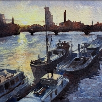 P(4  Evening light Thames  Watercolour  painting   18" x  18"